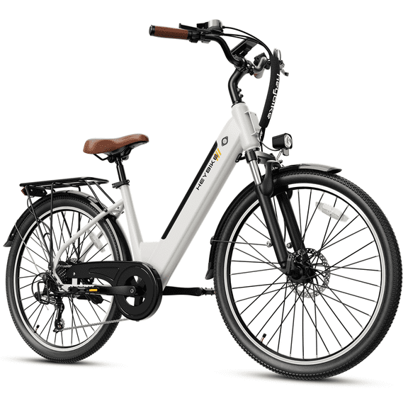 Heybike Electric Bike for Adults, 500W City Cruiser Ebike with 36V 13AH Built-in Battery, 26" Step-thru Electric Commuter Bike for Woman, Front Suspension, 7-Speed Bicycles UL2849