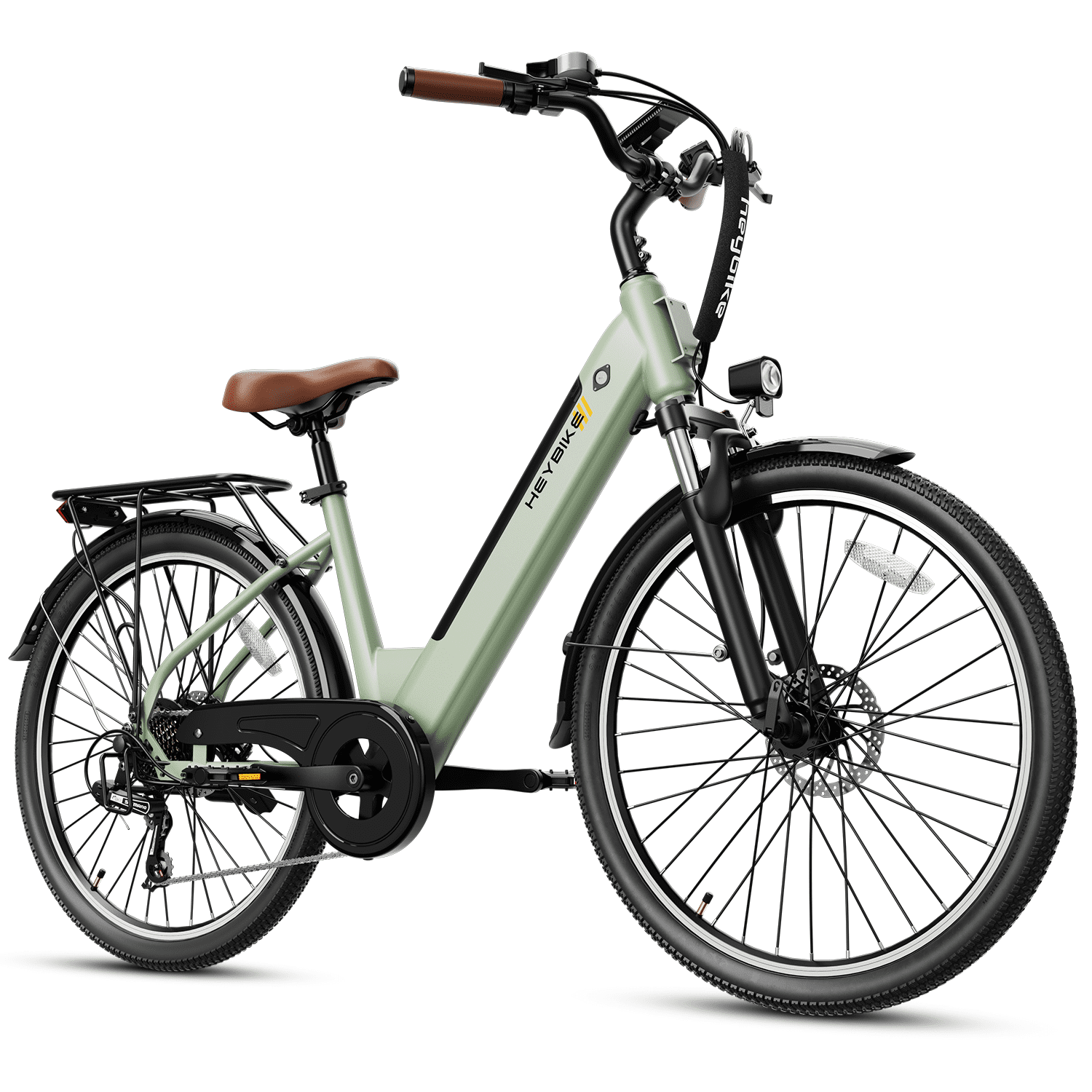 Heybike Electric Bike for Adults, 500W City Cruiser Ebike with 36V 13AH Built-in Battery, 26" Step-thru Electric Commuter Bike for Woman, Front Suspension, 7-Speed Bicycles UL2849