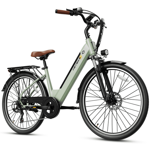 Heybike Electric Bike for Adults, 500W City Cruiser Ebike with 36V 13AH Built-in Battery, 26" Step-thru Electric Commuter Bike for Woman, Front Suspension, 7-Speed Bicycles UL2849