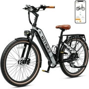 Heybike Cityrun 500W Electric Bike for Adults, 26" Electric Hybrid Bicycle City Ebike with 48V 15Ah Removable Battery, Step-Thru Electric Commuter Bike with APP Control, Black
