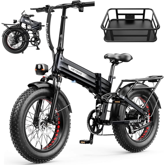 Heybike Mars 3.0 Electric Bike for Adults, 750W Rated Motor Foldable Ebike with 48V 13AH Removable Battery, 20" Fat Tire Electric Bicycles, Up to 28 MPH & NFC Unlock, UL2849, Black
