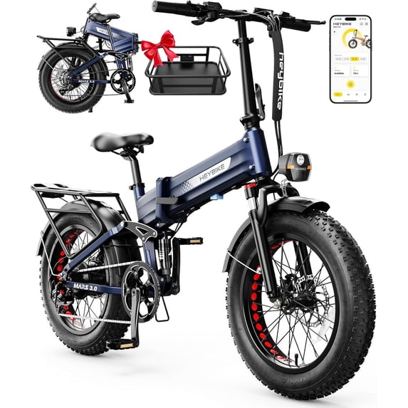 Heybike Mars 3.0 Electric Bike for Adults, 750W Rated Motor Foldable Ebike with 48V 13AH Removable Battery, 20" Fat Tire Electric Bicycles, Up to 28 MPH & NFC Unlock, UL2849, Blue