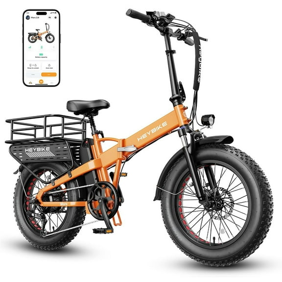 Heybike Mars 2.0 Electric Bike for Adults, 1400W Peak Foldable Ebike with 48V 12.5AH Removable Battery, 50 Miles Range, 20" Fat Tire Folding Electric Bicycles, Full Suspension, UL 2849