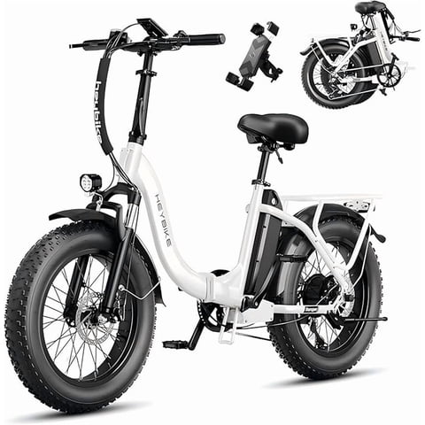 Heybike Ranger 2.0 Electric Bike for Adults, 750W Rated Motor Foldable Ebike with 600Wh Removable Battery, 20" Fat Tire All-Terrain Electric Bicycl, Class 3, UL 2849 Certified, White