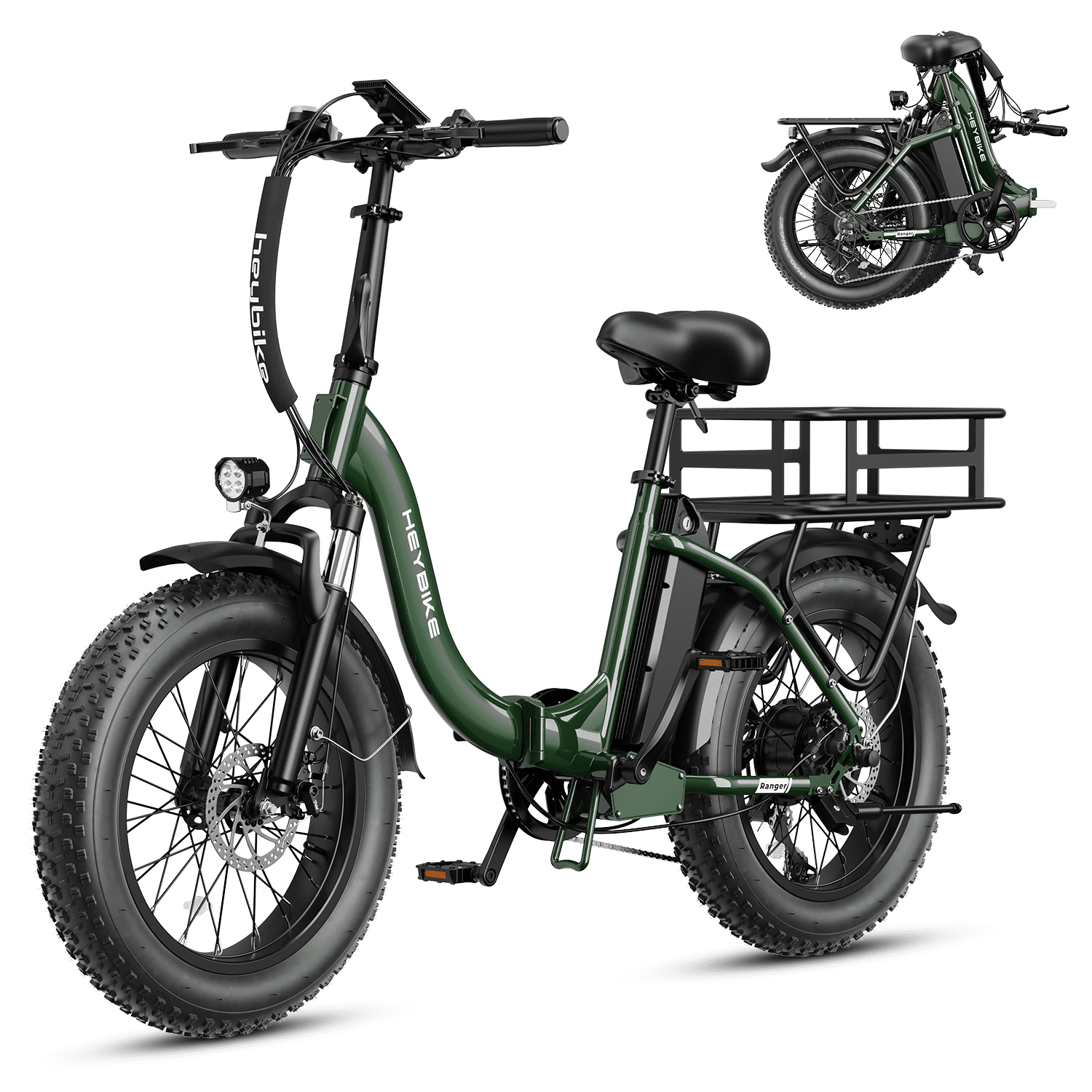 Heybike Ranger 2.0 Electric Bike for Adults, 750W Rated Motor Foldable Ebike with 600Wh Removable Battery, 20" Fat Tire All-Terrain Electric Bicycl, Class 3, UL 2849 Certified, White