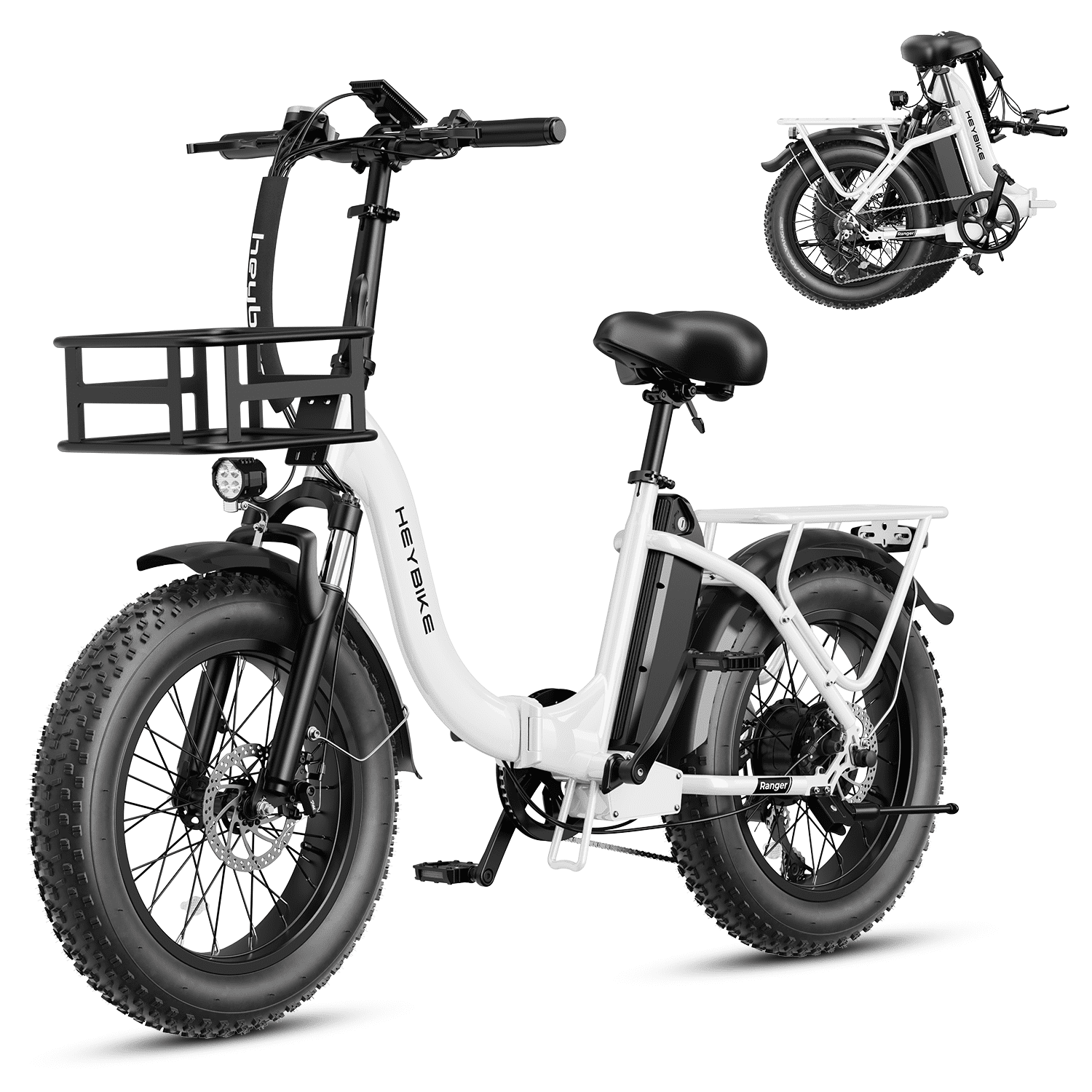 Heybike Ranger 2.0 Electric Bike for Adults, 1400W Peak Motor Foldable Ebike with 600Wh Removable Battery, 20" Fat Tire All-Terrain Electric Bicycle with Front Suspension, UL 2849