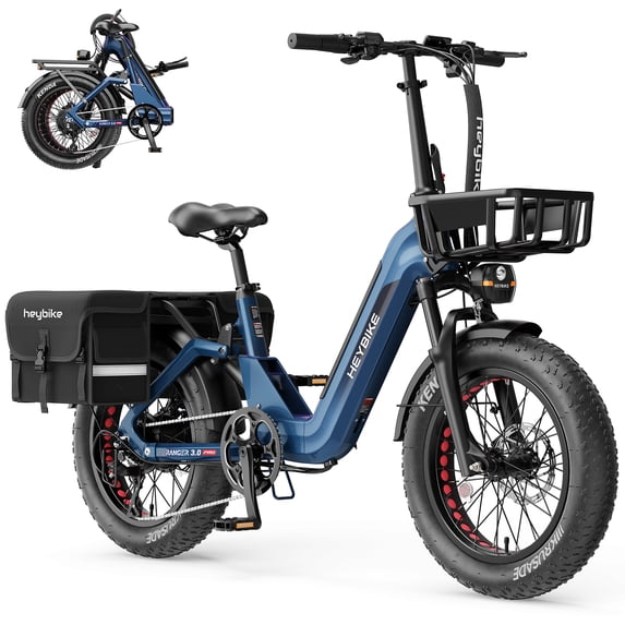 Heybike Ranger 3.0 Pro 90-Mile Folding Electric Bikes for Adult, 20"x4.0" Fat Tire Ebike with Full Suspension, Smart TFT Display & NFC/APP Controlled, Blue