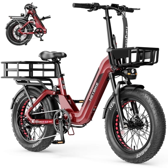 Heybike Ranger 3.0 Pro 90-Mile Folding Electric Bikes for Adult, 20"x4.0" Fat Tire Ebike with Full Suspension, Smart TFT Display & NFC/APP Controlled, Red
