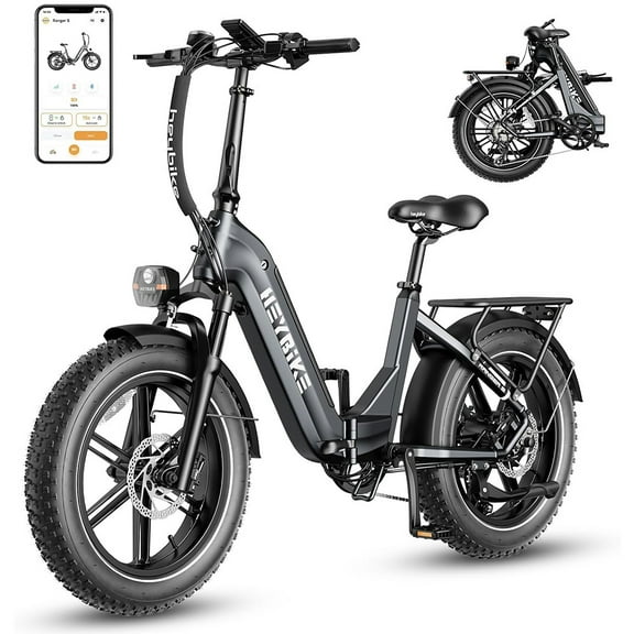 Heybike Ranger S Electric Bike for Adults, 1400W Peak Motor Foldable Ebike, 48V 14.4AH Removable Battery Commuter E-Bike with Hydraulic Brakes, 20" Fat Tire Step-Thru Electric Bicycle, UL2849