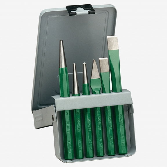 Heyco Chisel and Punch Set in Hinged Metal Box, 6 Pieces