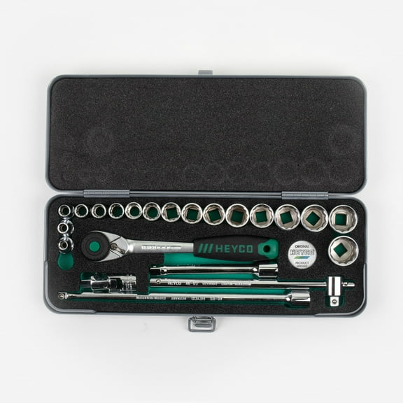 Heyco Metric 12 Point 3/8" Drive Socket Set with Ratchet, 23 Pieces