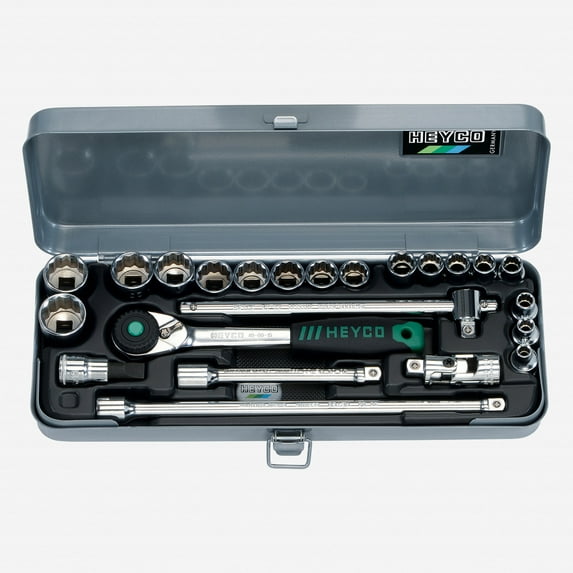 Heyco SAE 12 Point 3/8" Drive Socket Set with Ratchet, 23 Pieces
