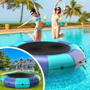 Heyday Inflatable Water Trampoline, 10FT/12FT/15FT Water Bouncer Floating Rebounder Trampoline w/4-Step Ladder Kids Adults Recreational Water Trampoline for Pool, Lake, Calm Sea