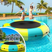 Heyday Inflatable Water Trampoline, 10FT/12FT/15FT Water Bouncer Floating Rebounder Trampoline w/4-Step Ladder Kids Adults Recreational Water Trampoline for Pool, Lake, Calm Sea