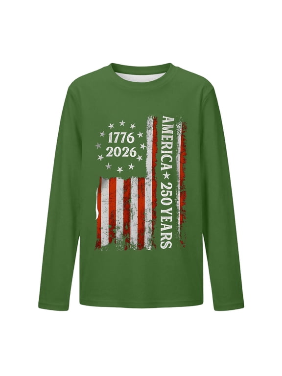 250Th Anniversary USA Shirt,Patriots Shirts for Men,Long Sleeve USA Flag Semiquincentennial America 250Th Shirt (Green/S)
