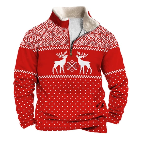 Heydday Christmas Sweatshirts for Men Graphic, Long Sleeve Mens Sweatshirts with Zipper, Loose Fit Sweatshirts for Men Big and Tall with Kangroo Pockets for Winter