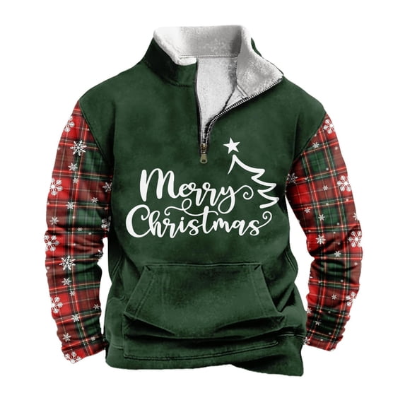Heydday Christmas Sweatshirts for Men Graphic, Long Sleeve Mens Sweatshirts with Zipper, Loose Fit Sweatshirts for Men Big and Tall with Kangroo Pockets for Winter
