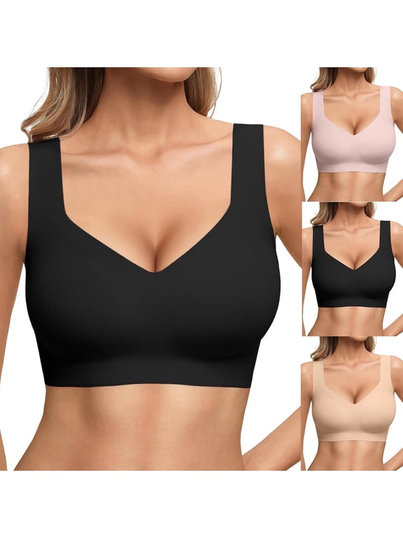 Jelly Bras for Women No Underwire Seamless Pullover Bras Wireless T Shirt Bralettes Wide Straps Sleep Everyday Bra(Black/36)