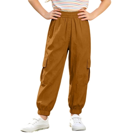 Heydday Kids Quick Dry Stretch Cargo Jogger Pants, Elastic Waist Multi Pocket Lightweight Outdoor Casual Trousers, Unisex Boys Girls Hiking School Daily Wear Pants for Ages 3-12(Khaki/11-12 Years)