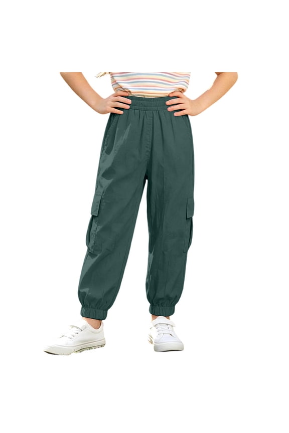 Kids Quick Dry Stretch Cargo Jogger Pants, Elastic Waist Multi Pocket Lightweight Outdoor Casual Trousers, Unisex Boys Girls Hiking School Daily Wear Pants for Ages 3-12(Army Green/5-6 Years)