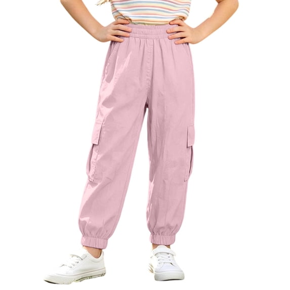 Heydday Kids Quick Dry Stretch Cargo Jogger Pants, Elastic Waist Multi Pocket Lightweight Outdoor Casual Trousers, Unisex Boys Girls Hiking School Daily Wear Pants for Ages 3-12(Pink/3-4 Years)