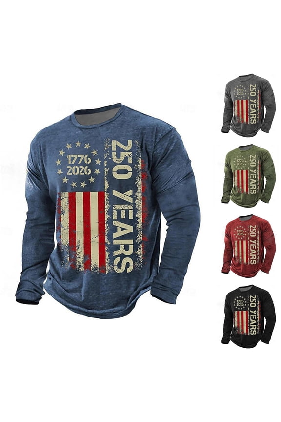 Men's 250th Anniversary USA Shirt - 1776-2026 Semiquincentennial American Flag Long Sleeve Crewneck Freedom Tee Patriotic Top for 4th of July Summer,Independence Day Gift (Navy/S)