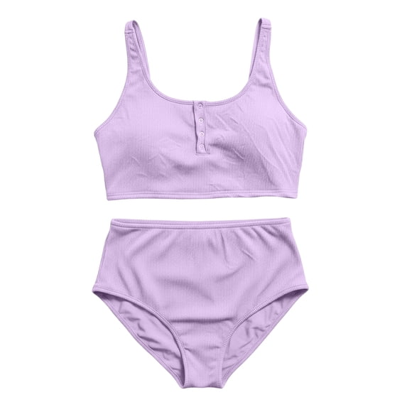 Heydday Plus Size 2 Piece Swimsuit - Womens High Waisted Bikini Tummy Control Bathing Suit Ribbed 2026 Swimwear (Purple/XXL)