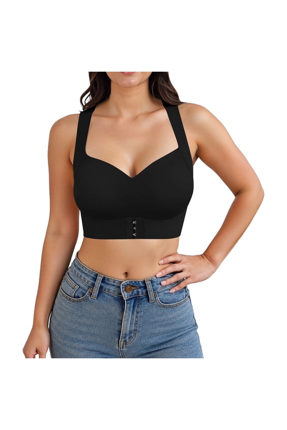 Posture Corrector Bra for Women, Wireless Push Up Bralette with Full Coverage and Back Support, Comfortable Seamless(Black/34)