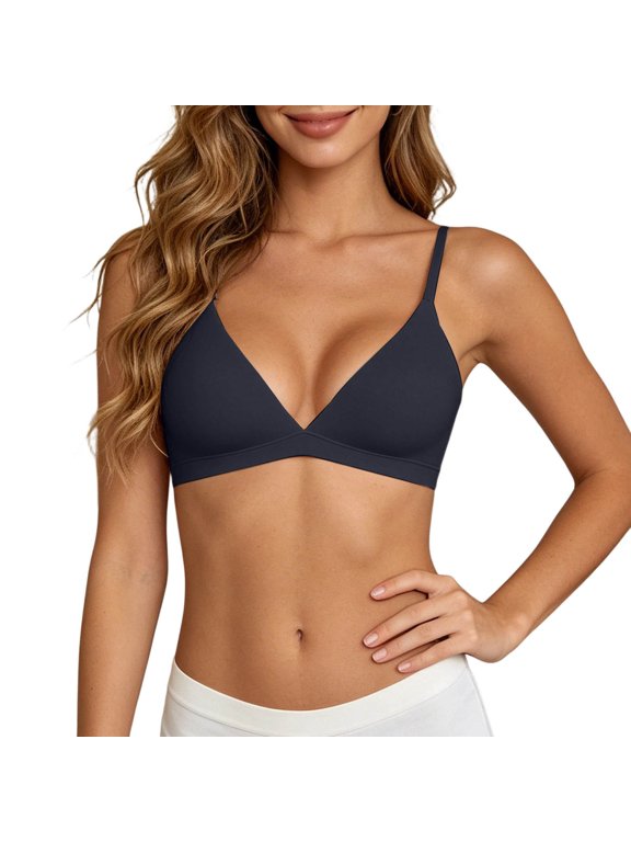 Wireless Triangle Bralette, Unlined Seamless Adjustable Thin Strap Bra, Women Everyday Comfort T-Shirt Underwear(Black/38)