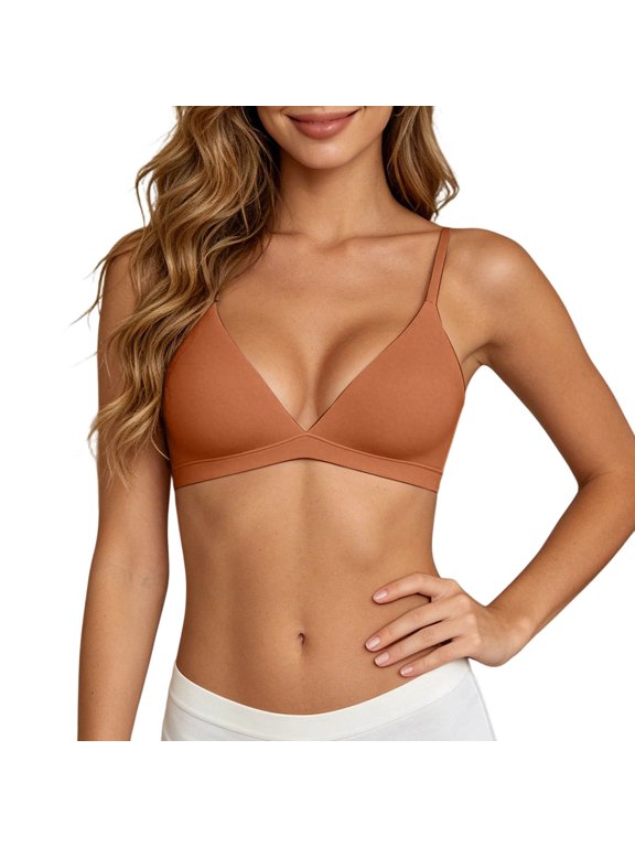 Wireless Triangle Bralette, Unlined Seamless Adjustable Thin Strap Bra, Women Everyday Comfort T-Shirt Underwear(Orange/34)