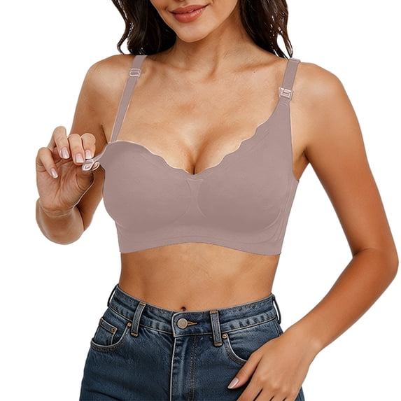 Heydday Women Nursing Bra, Scallop Edge Drop Cup Maternity Bra, 3 Hook Adjustable Back Pregnancy Postpartum Support Bra, Soft Stretch Invisible Everyday Breastfeeding Underwear(Khaki/34)