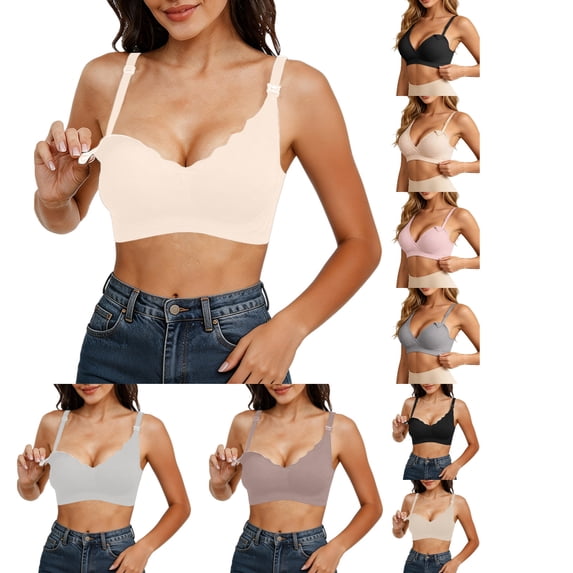 Heydday Women Nursing Bra, Scallop Edge Drop Cup Maternity Bra, 3 Hook Adjustable Back Pregnancy Postpartum Support Bra, Soft Stretch Invisible Everyday Breastfeeding Underwear(Beige/38)