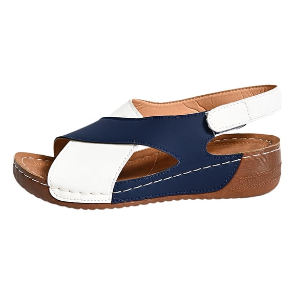 Heydday Women Open Toe Platform Slide Sandals, Adjustable Back Strap Arch Support On Wedge Slides, Breathable Lightweight Non Casual Beach Walking Summer Orthotic Comfort Sandals(Blue2/36)