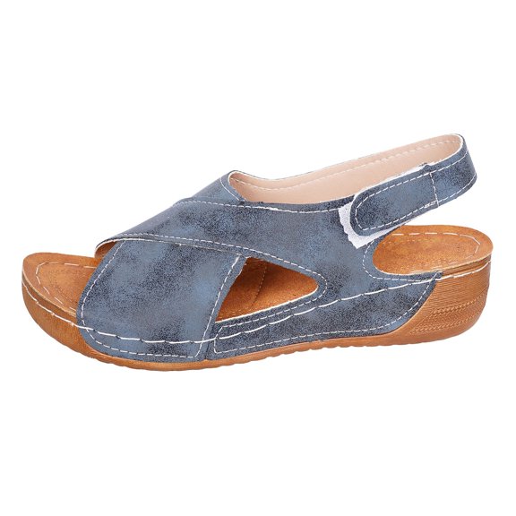 Heydday Women Open Toe Platform Slide Sandals, Adjustable Back Strap Arch Support On Wedge Slides, Breathable Lightweight Non Casual Beach Walking Summer Orthotic Comfort Sandals(Navy/36)