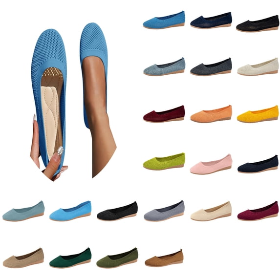 Heydday Women Round Toe Knit Mesh Ballet Flats, On Breathable Lightweight Cushioned Walking Shoes, Wide Fit Casual Work Travel Wedding Daily Dressy Flat Shoes(Blue/35)