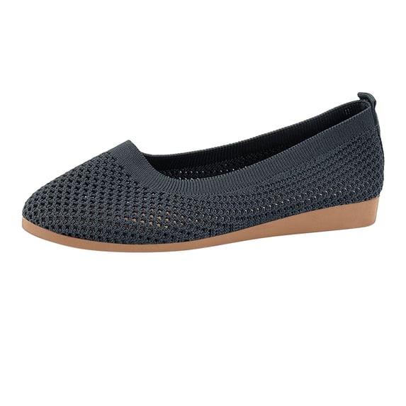 Heydday Women Round Toe Knit Mesh Ballet Flats, On Breathable Lightweight Cushioned Walking Shoes, Wide Fit Casual Work Travel Wedding Daily Dressy Flat Shoes(Grey2/38)