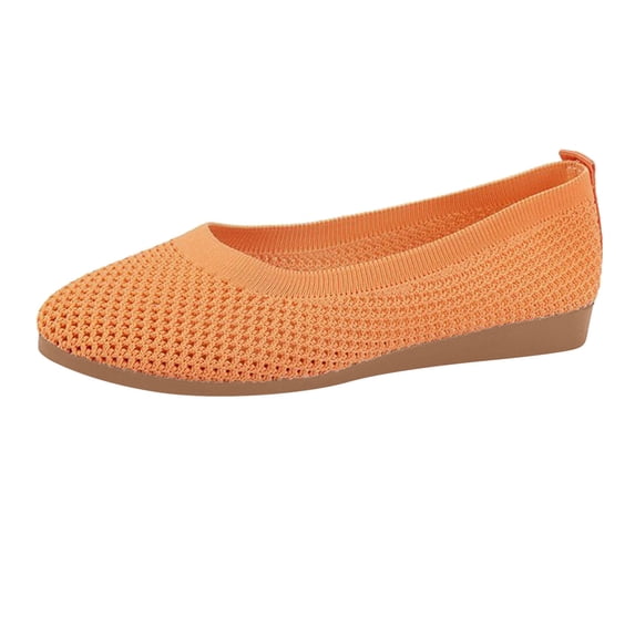 Heydday Women Round Toe Knit Mesh Ballet Flats, On Breathable Lightweight Cushioned Walking Shoes, Wide Fit Casual Work Travel Wedding Daily Dressy Flat Shoes(Orange/42)
