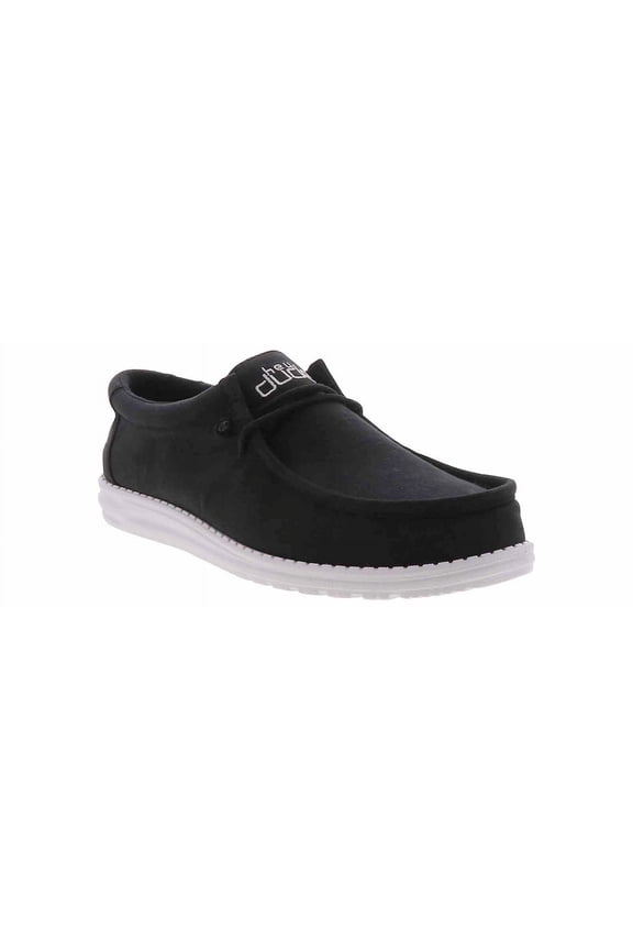 HEYDUDE Men's Wally Slub Canvas Black Size 13 | Men's Loafers | Men's Slip On Shoes | Comfortable & Light-Weight