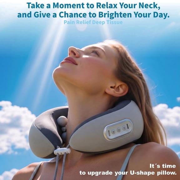 Heyelax Cordless Neck Massager Pillow for Pain Relief Deep Tissue, Shiatsu Neck and Shoulder Massager with Heat,(off-white)