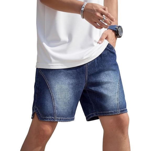 GINGTTO Men's Baggy Loose Fit Elastic Waist 7" Denim Shorts