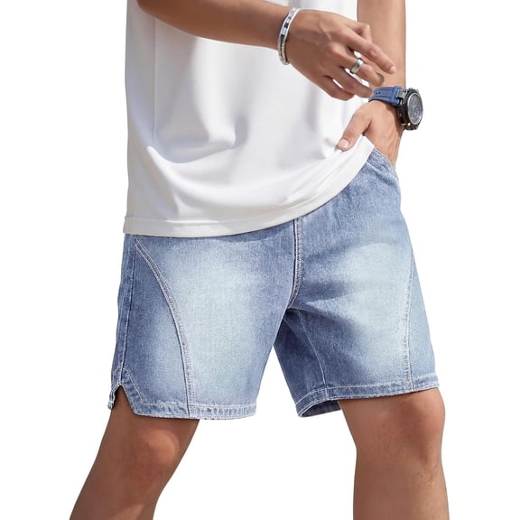 GINGTTO Men's Baggy Loose Fit Elastic Waist 7" Denim Shorts