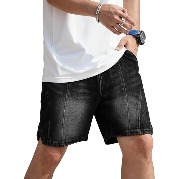GINGTTO Men's Baggy Loose Fit Elastic Waist 7" Denim Shorts