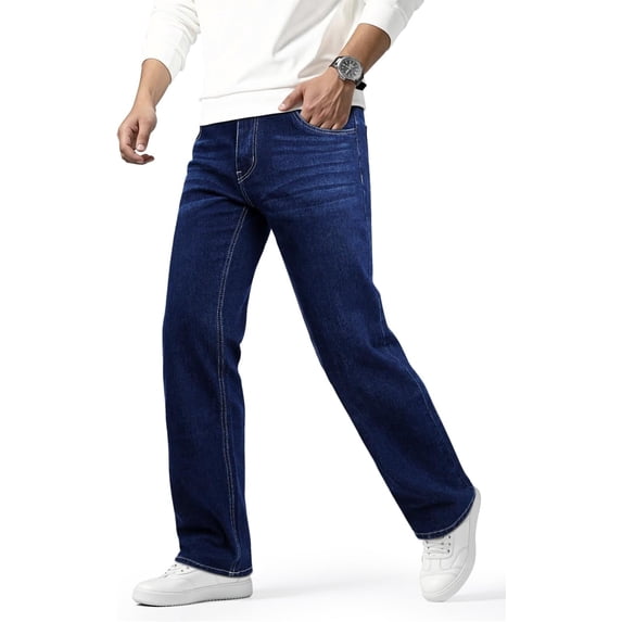GINGTTO Men's Dark Wash Relaxed Straight Leg Jeans - Stretch Denim Pants for Casual & Daily Wear