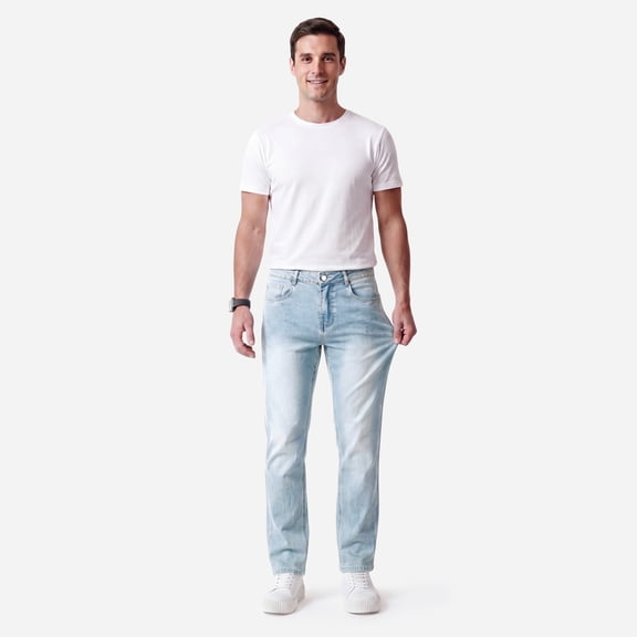 GINGTTO Men's Light Wash Baggy Straight Leg Jeans - Stretchy Relaxed Fit Denim Pants for Casual Daily Wear