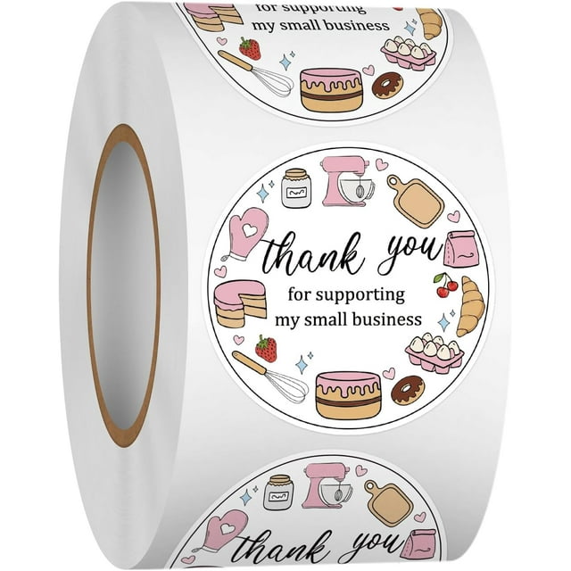 Heyfibro 500 PCS 1.5 Inch Thank You for Supporting My Small Business Stickers for Packing, Parties, Bags, Boxes(Baked Goods 2)
