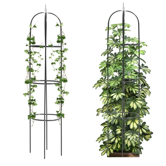 Heyfurni Garden Trellis for Climbing Plants, 6.3 Ft Obelisk Green Metal Plant Support for Vines & Flowers