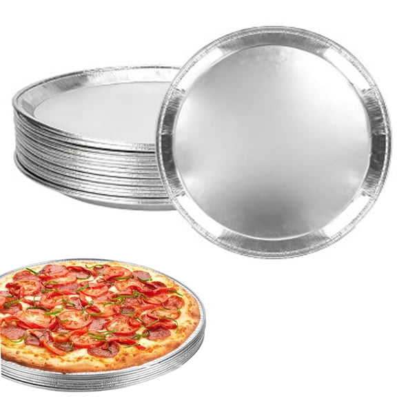 Heyingu 10Pcs Disposable Round Foil Pizza Pans 12 Inch Aluminum Foil Pizza Pans Large Serving Trays for Vegetable Fruit Slices of Cake Cookies