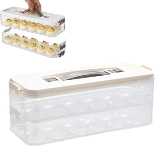Heyingu 1Pcs Egg Carrier Trays with 24 Slots 2 Layer Clear Portable Eggs Holder with Handle Stackable Egg Tray for Fridge Party Favor (12.2 x 4.92 Inch)