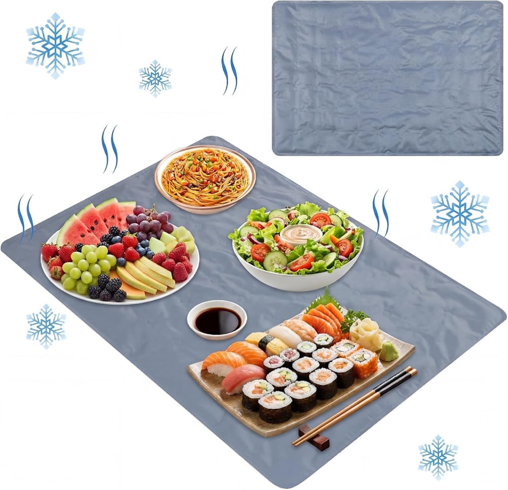 Heyingu 1Pcs Reusable Freezable Ice Mat for Buffet Table 19.6 x 15.7 Inch Flexible Ice Packs for Food Trays for Food Cheese Picnics Party(Grey)