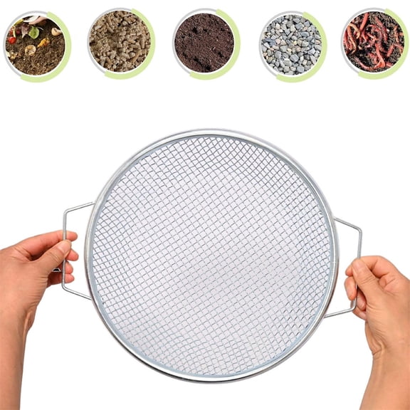 Heyingu 1Pcs Round Soil Sifter 6mm Mesh Compost Sifter with Handle Stainless Steel Garden Sieve for Gravel Sawdust Vermicompost